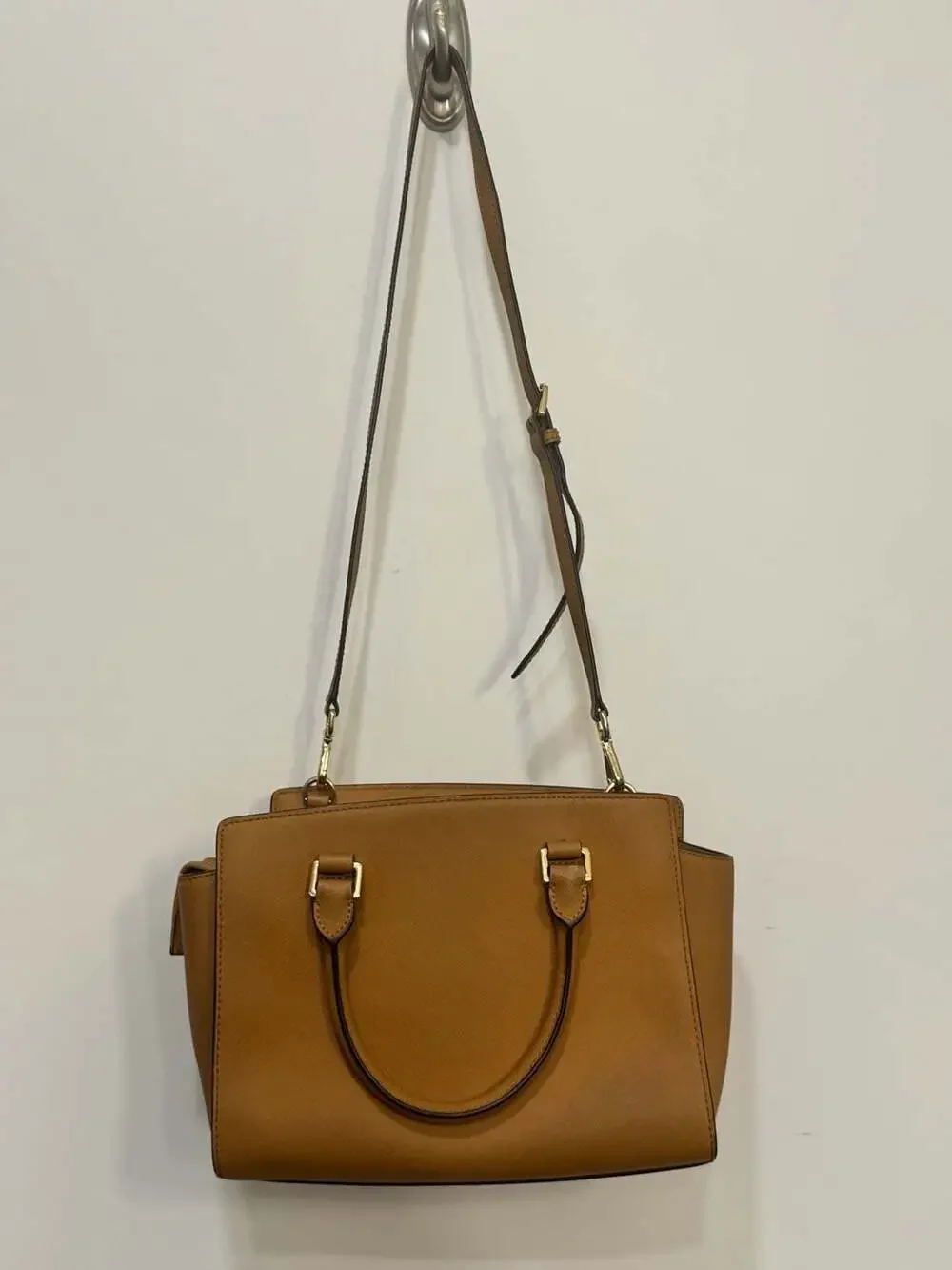 Michael Kors Saffiano Leather Satchel Cognac Brown Top Handle Crossbody
